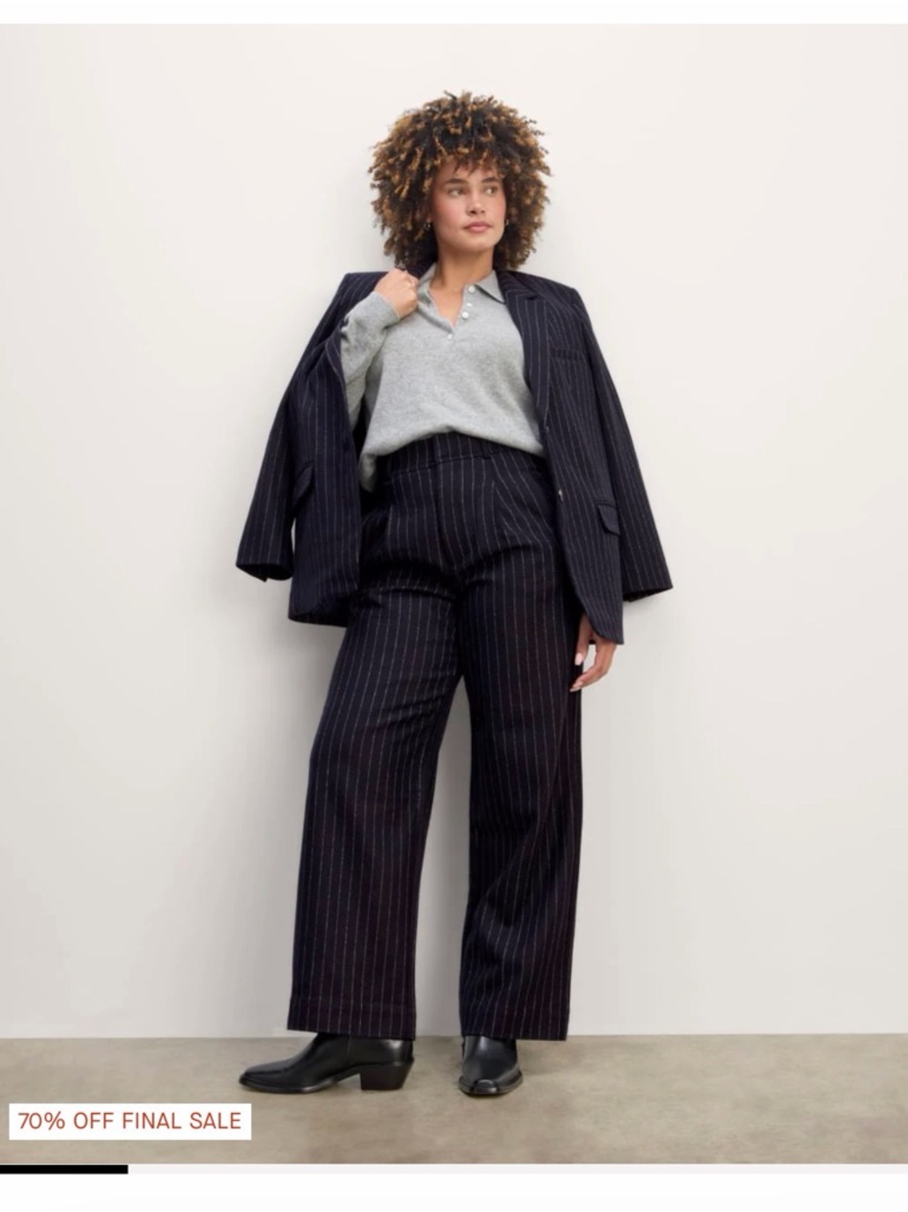 Everlane Navy Pinstripe Wide-Leg Pants